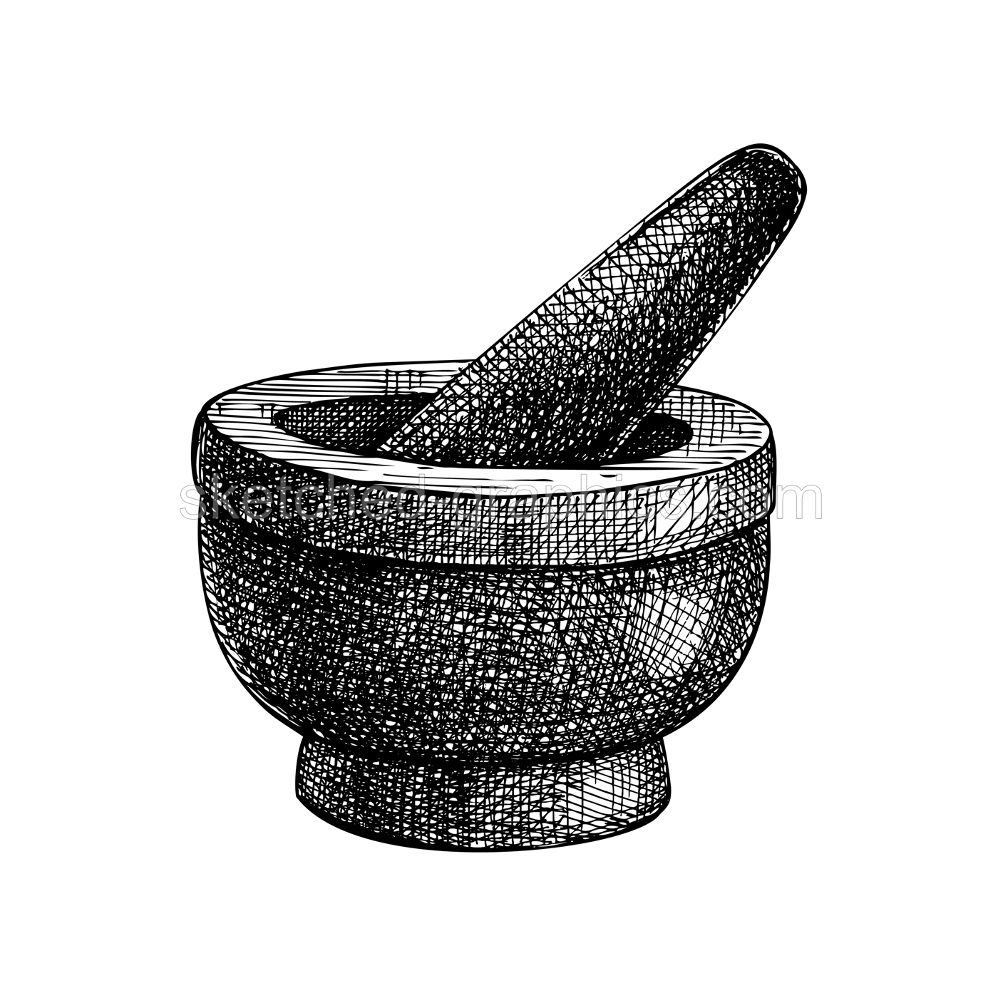 Mortar and pestle sketch. Vintage design element for herbal medicine, Halloween, witchcraft, magic, alchemy. Hand drawn kitchen vector illustration. Retro style. Illustration